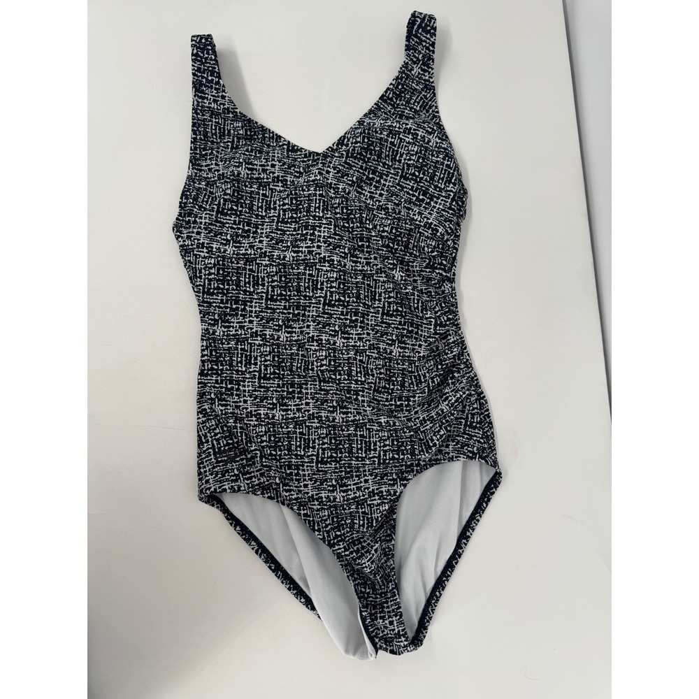 Speedo Vintage Womens Sz 6 Black White Abstract Crosshatch Print V-Neck Swimsuit